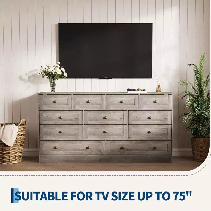 GustoWave Modern Comodino a 12 cassetti, Comò in Legno per Camera da Letto, Cassettiera in Legno per Vestiti, Organizzatore per Soggiorno, Comò Porta TV