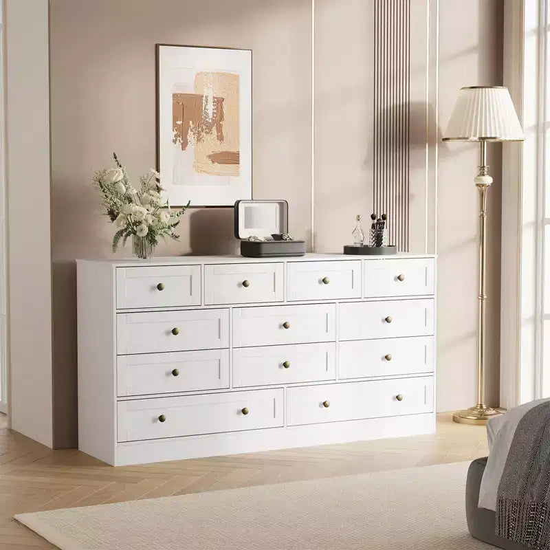 GustoWave Modern Comodino a 12 cassetti, Comò in Legno per Camera da Letto, Cassettiera in Legno per Vestiti, Organizzatore per Soggiorno, Comò Porta TV
