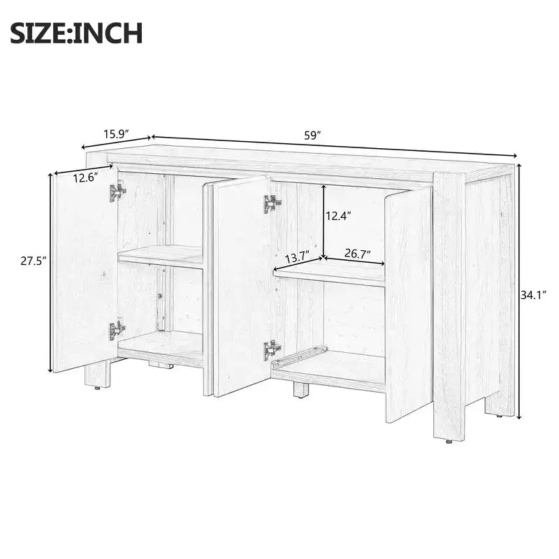 Hostack Mobile credenza a 4 ante con ripiani regolabili per sala da pranzo e cucina, nero