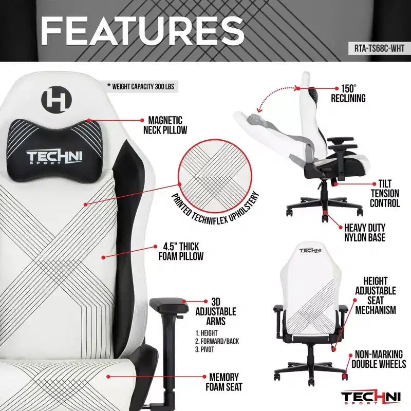 Sedia da Gaming Techni Sport RTA-TS68C-WHT Comfort Edge Bianca