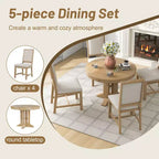 GDFStudio Salome 5 Piece Dining Set with Extendable Round Table and Upholstered Chairs