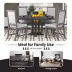 GDFStudio Salome 5 Piece Dining Set with Extendable Round Table and Upholstered Chairs