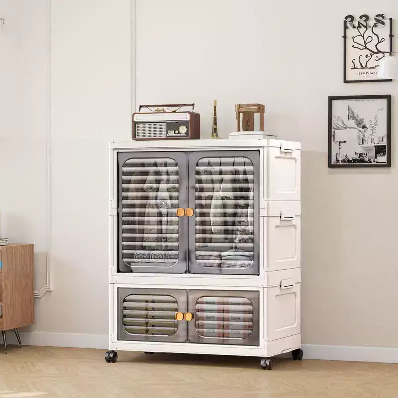 GustoWave Pet Wardrobe Closet, Stackable Storage Cabinet, Clothes Cabinet, Closet Organizers and Storage Containers with Doors,Wheels and Hanging Rods