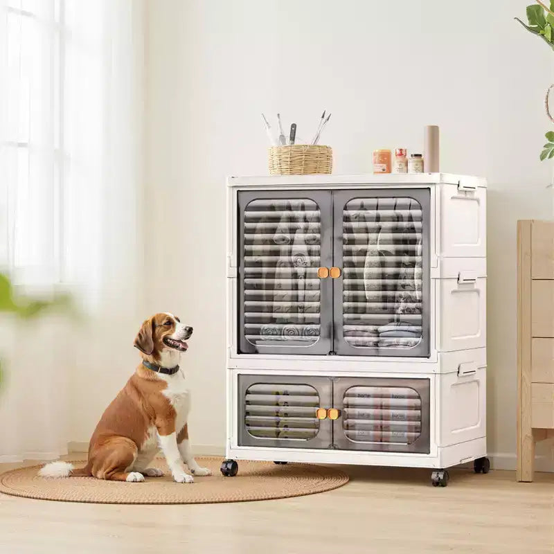 GustoWave Pet Wardrobe Closet, Stackable Storage Cabinet, Clothes Cabinet, Closet Organizers and Storage Containers with Doors,Wheels and Hanging Rods