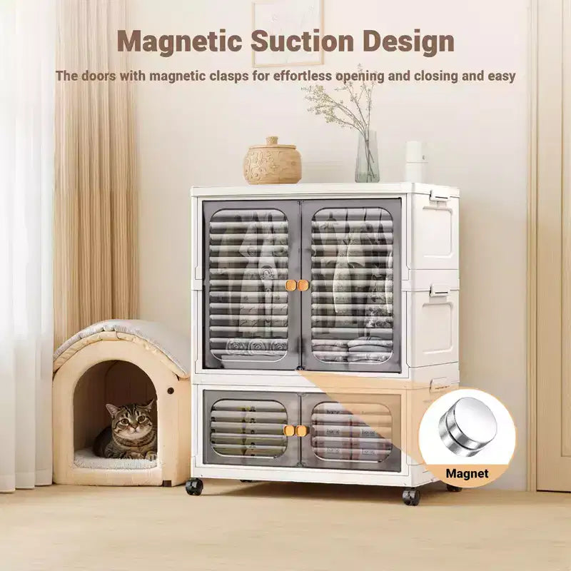 GustoWave Pet Wardrobe Closet, Stackable Storage Cabinet, Clothes Cabinet, Closet Organizers and Storage Containers with Doors,Wheels and Hanging Rods