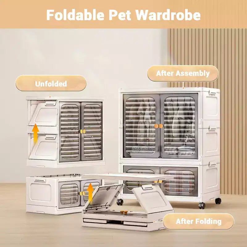 GustoWave Pet Wardrobe Closet, Stackable Storage Cabinet, Clothes Cabinet, Closet Organizers and Storage Containers with Doors,Wheels and Hanging Rods