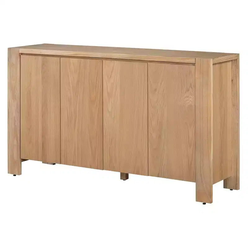 Hostack 4-Door Retro Wood Sideboard Buffet Cabinet with Storage, Distressed Finish and Adjustable Shelves for Dining&Living Room, Natural