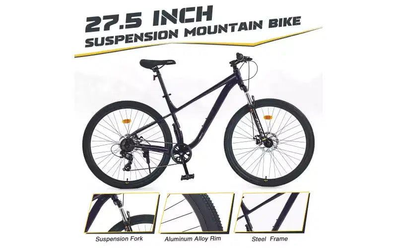 27.5 Inch Wheels 8 Speed Mountain Bike, for Men Women Boys and Girls, Front Suspension, Steel Frame