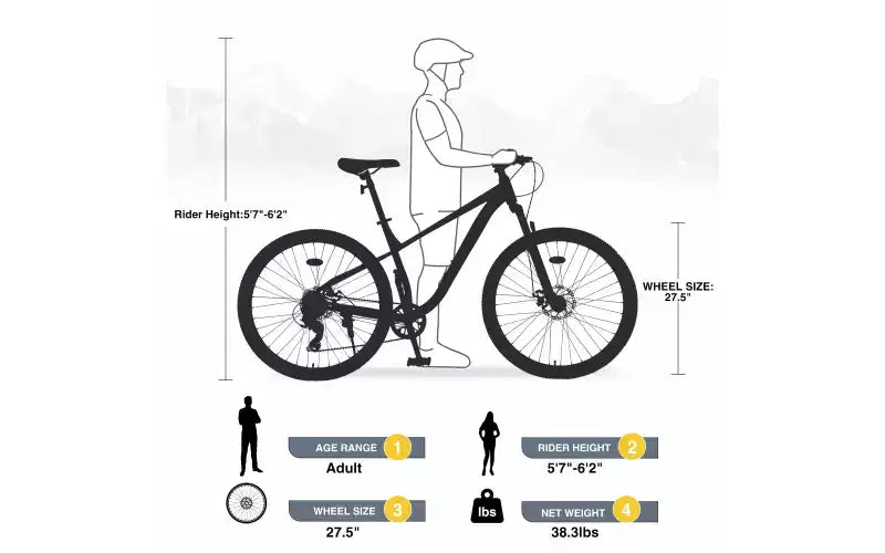 27.5 Inch Wheels 8 Speed Mountain Bike, for Men Women Boys and Girls, Front Suspension, Steel Frame