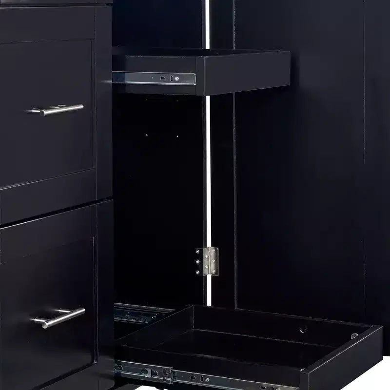 Rolling Kitchen Island with Storage, Kitchen Cart with Rubber Wood Top, 3 Drawers, 2 Slide-Out Shelves & Internal Rack, Spice & Tower Rack
