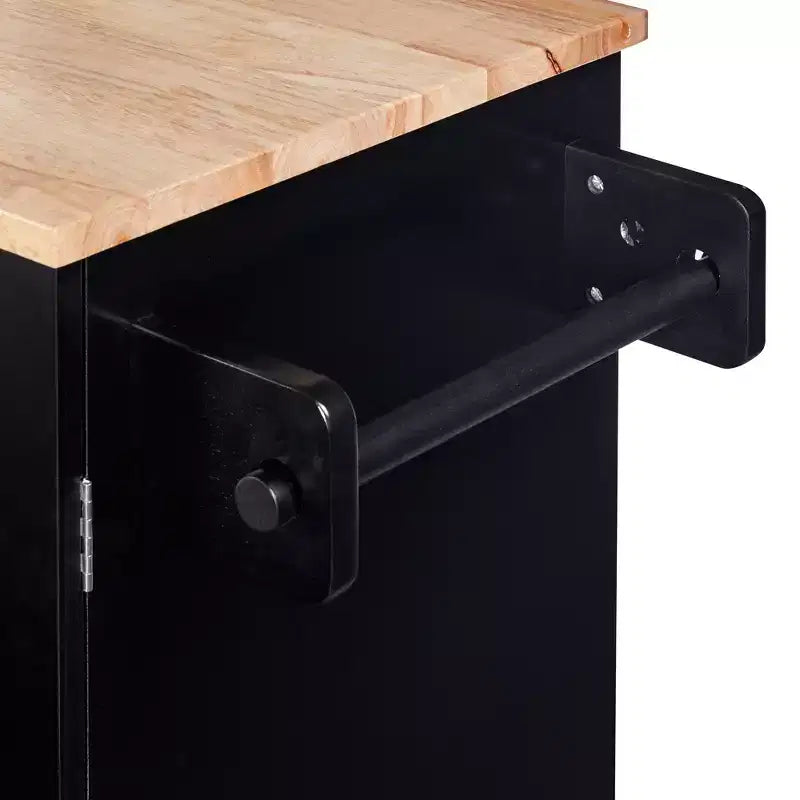 Rolling Kitchen Island with Storage, Kitchen Cart with Rubber Wood Top, 3 Drawers, 2 Slide-Out Shelves & Internal Rack, Spice & Tower Rack