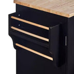 Rolling Kitchen Island with Storage, Kitchen Cart with Rubber Wood Top, 3 Drawers, 2 Slide-Out Shelves & Internal Rack, Spice & Tower Rack