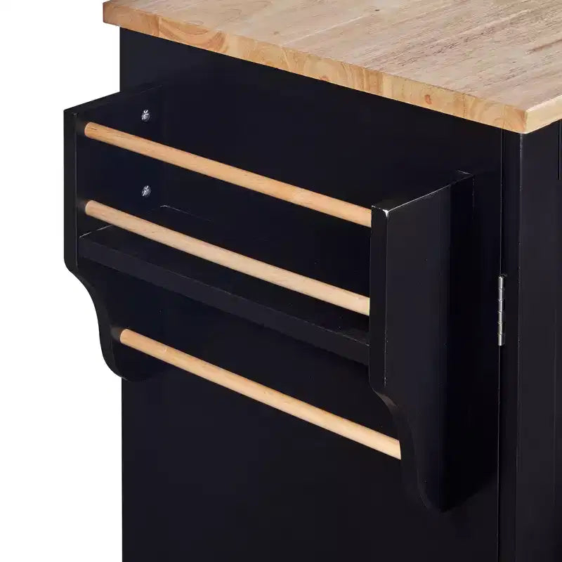 Rolling Kitchen Island with Storage, Kitchen Cart with Rubber Wood Top, 3 Drawers, 2 Slide-Out Shelves & Internal Rack, Spice & Tower Rack