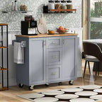 Rolling Kitchen Island with Storage, Kitchen Cart with Rubber Wood Top, 3 Drawers, 2 Slide-Out Shelves & Internal Rack, Spice & Tower Rack