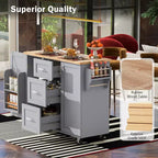Rolling Kitchen Island with Storage, Kitchen Cart with Rubber Wood Top, 3 Drawers, 2 Slide-Out Shelves & Internal Rack, Spice & Tower Rack
