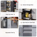 Rolling Kitchen Island with Storage, Kitchen Cart with Rubber Wood Top, 3 Drawers, 2 Slide-Out Shelves & Internal Rack, Spice & Tower Rack