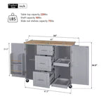 Rolling Kitchen Island with Storage, Kitchen Cart with Rubber Wood Top, 3 Drawers, 2 Slide-Out Shelves & Internal Rack, Spice & Tower Rack