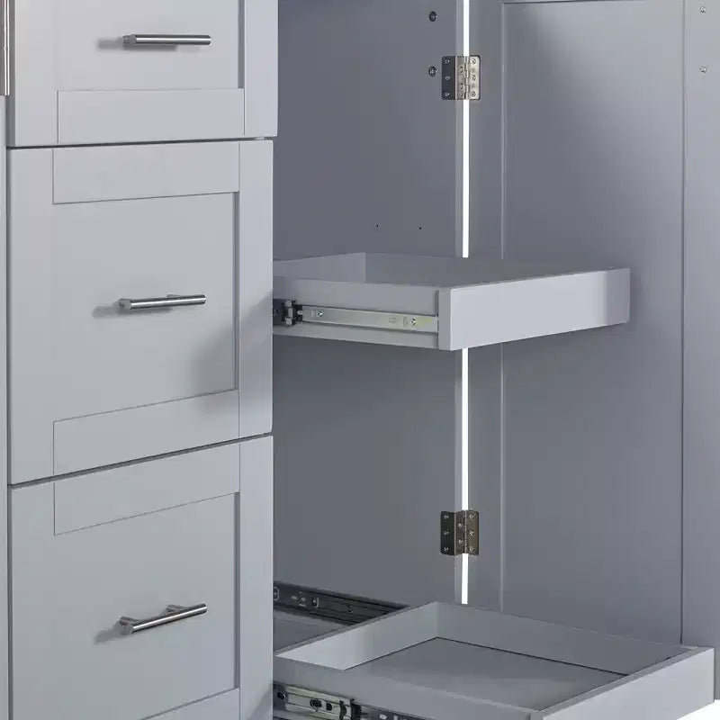 Rolling Kitchen Island with Storage, Kitchen Cart with Rubber Wood Top, 3 Drawers, 2 Slide-Out Shelves & Internal Rack, Spice & Tower Rack