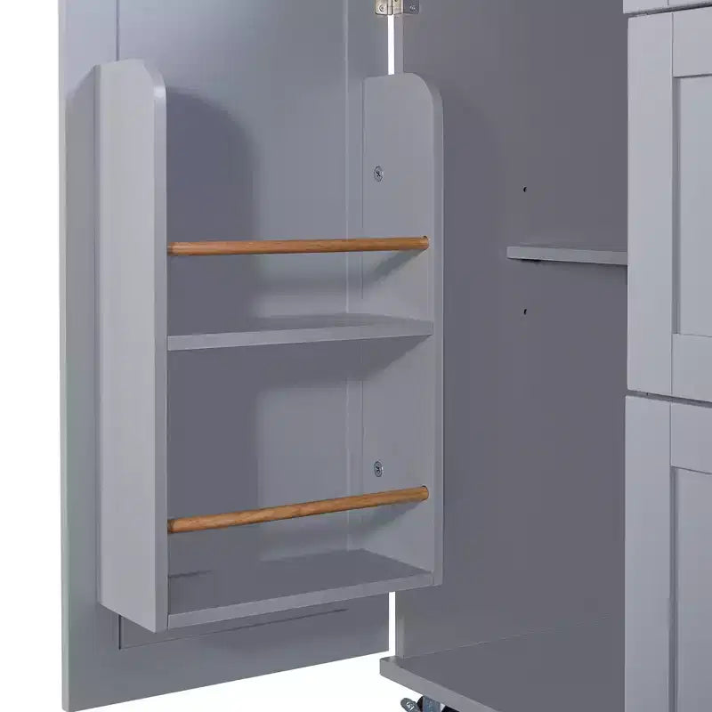 Rolling Kitchen Island with Storage, Kitchen Cart with Rubber Wood Top, 3 Drawers, 2 Slide-Out Shelves & Internal Rack, Spice & Tower Rack