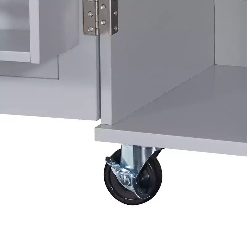 Rolling Kitchen Island with Storage, Kitchen Cart with Rubber Wood Top, 3 Drawers, 2 Slide-Out Shelves & Internal Rack, Spice & Tower Rack