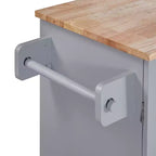 Rolling Kitchen Island with Storage, Kitchen Cart with Rubber Wood Top, 3 Drawers, 2 Slide-Out Shelves & Internal Rack, Spice & Tower Rack