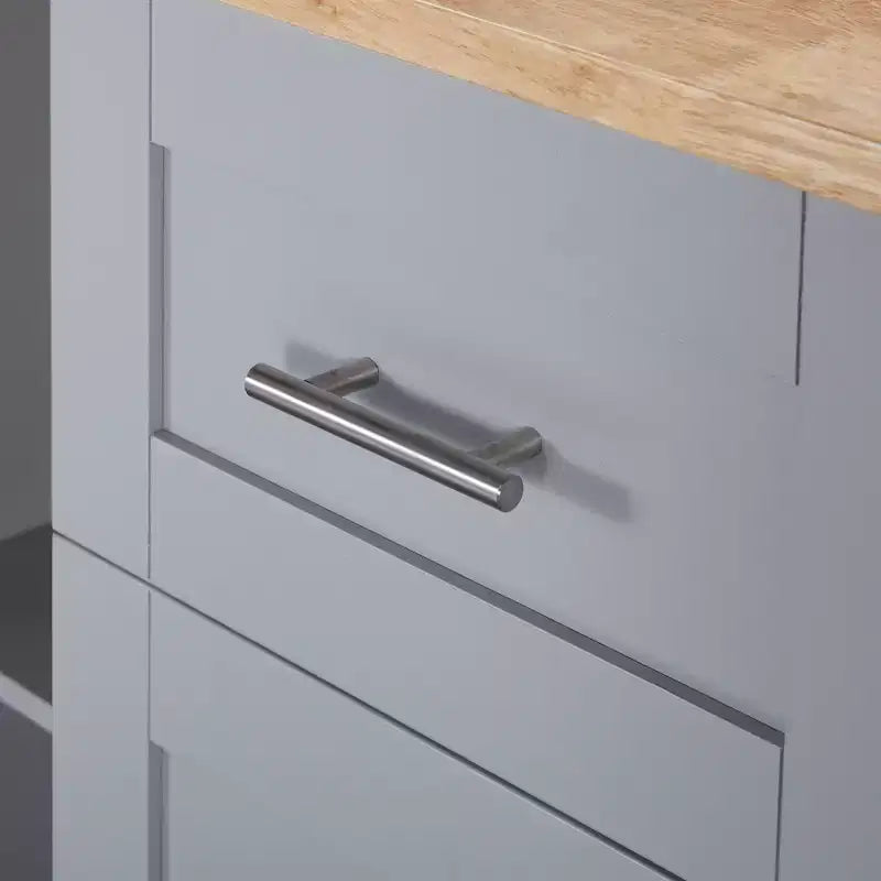 Rolling Kitchen Island with Storage, Kitchen Cart with Rubber Wood Top, 3 Drawers, 2 Slide-Out Shelves & Internal Rack, Spice & Tower Rack