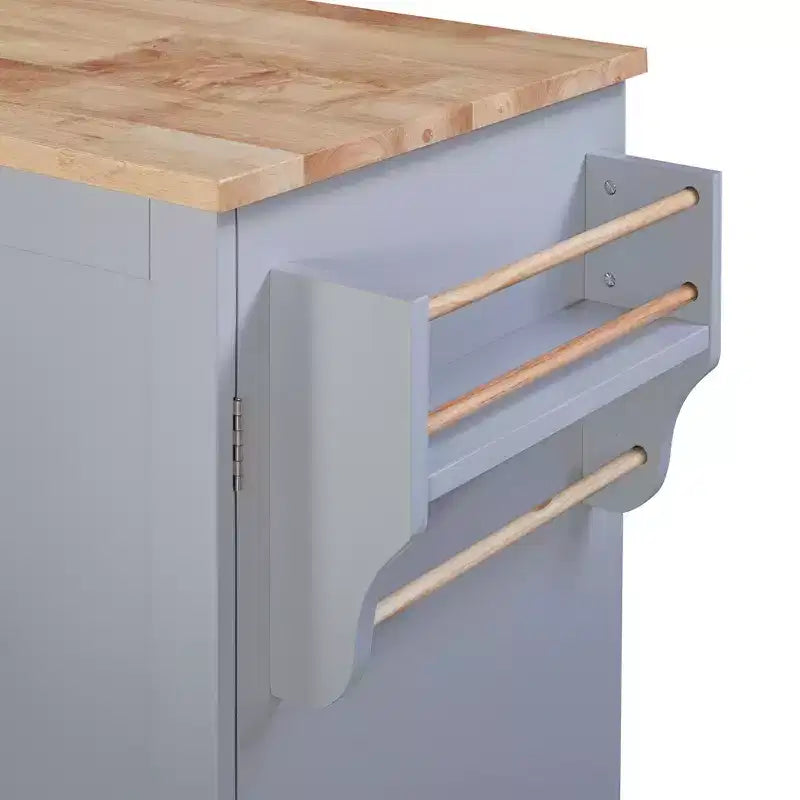 Rolling Kitchen Island with Storage, Kitchen Cart with Rubber Wood Top, 3 Drawers, 2 Slide-Out Shelves & Internal Rack, Spice & Tower Rack