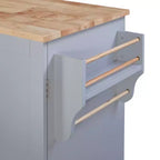 Rolling Kitchen Island with Storage, Kitchen Cart with Rubber Wood Top, 3 Drawers, 2 Slide-Out Shelves & Internal Rack, Spice & Tower Rack