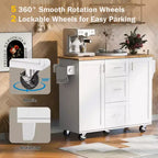 Rolling Kitchen Island with Storage, Kitchen Cart with Rubber Wood Top, 3 Drawers, 2 Slide-Out Shelves & Internal Rack, Spice & Tower Rack