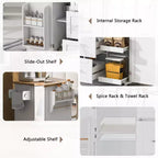 Rolling Kitchen Island with Storage, Kitchen Cart with Rubber Wood Top, 3 Drawers, 2 Slide-Out Shelves & Internal Rack, Spice & Tower Rack