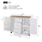 Rolling Kitchen Island with Storage, Kitchen Cart with Rubber Wood Top, 3 Drawers, 2 Slide-Out Shelves & Internal Rack, Spice & Tower Rack