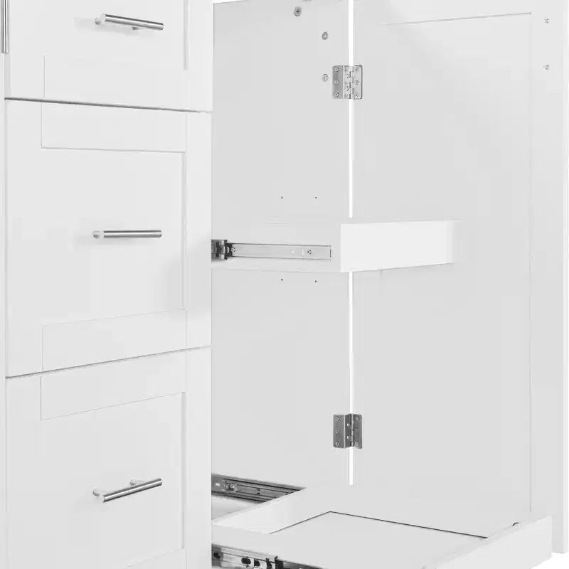 Rolling Kitchen Island with Storage, Kitchen Cart with Rubber Wood Top, 3 Drawers, 2 Slide-Out Shelves & Internal Rack, Spice & Tower Rack