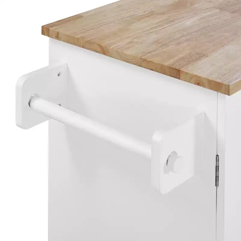 Rolling Kitchen Island with Storage, Kitchen Cart with Rubber Wood Top, 3 Drawers, 2 Slide-Out Shelves & Internal Rack, Spice & Tower Rack