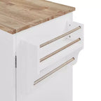 Rolling Kitchen Island with Storage, Kitchen Cart with Rubber Wood Top, 3 Drawers, 2 Slide-Out Shelves & Internal Rack, Spice & Tower Rack