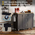 Rolling Kitchen Island with Storage, Kitchen Cart with Rubber Wood Top, 3 Drawers, 2 Slide-Out Shelves & Internal Rack, Spice & Tower Rack