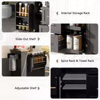 Rolling Kitchen Island with Storage, Kitchen Cart with Rubber Wood Top, 3 Drawers, 2 Slide-Out Shelves & Internal Rack, Spice & Tower Rack