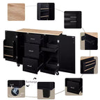 Rolling Kitchen Island with Storage, Kitchen Cart with Rubber Wood Top, 3 Drawers, 2 Slide-Out Shelves & Internal Rack, Spice & Tower Rack