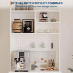 71 Pantry Cabinet, 6-Tier Freestanding Tall Cupboard Storage Unit with Pegboard, 2 Cabinets, Open Shelves, Glass Doors, for Home Office