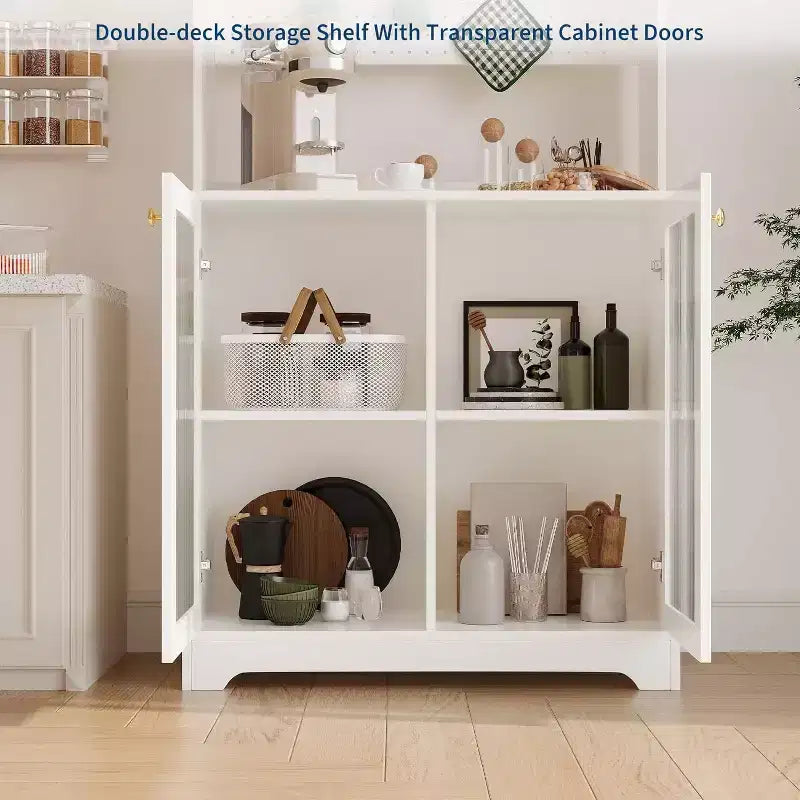 71 Pantry Cabinet, 6-Tier Freestanding Tall Cupboard Storage Unit with Pegboard, 2 Cabinets, Open Shelves, Glass Doors, for Home Office