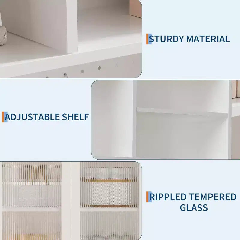 71 Pantry Cabinet, 6-Tier Freestanding Tall Cupboard Storage Unit with Pegboard, 2 Cabinets, Open Shelves, Glass Doors, for Home Office