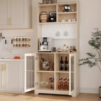 71 Pantry Cabinet, 6-Tier Freestanding Tall Cupboard Storage Unit with Pegboard, 2 Cabinets, Open Shelves, Glass Doors, for Home Office