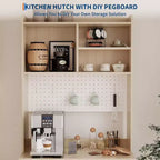71 Pantry Cabinet, 6-Tier Freestanding Tall Cupboard Storage Unit with Pegboard, 2 Cabinets, Open Shelves, Glass Doors, for Home Office