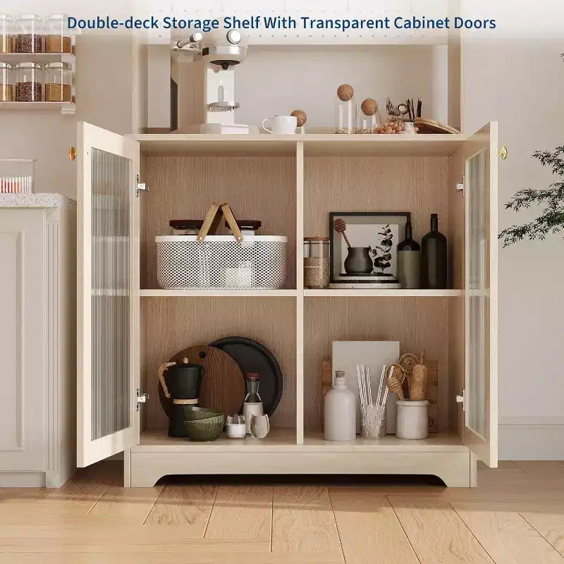 71 Pantry Cabinet, 6-Tier Freestanding Tall Cupboard Storage Unit with Pegboard, 2 Cabinets, Open Shelves, Glass Doors, for Home Office
