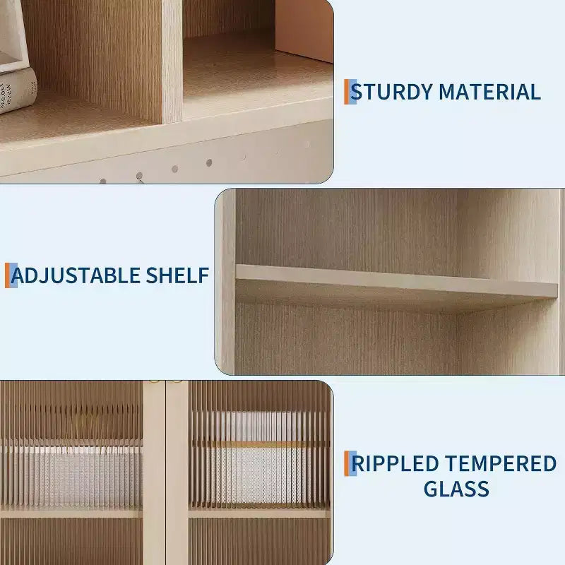 71 Pantry Cabinet, 6-Tier Freestanding Tall Cupboard Storage Unit with Pegboard, 2 Cabinets, Open Shelves, Glass Doors, for Home Office