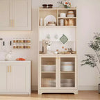 71 Pantry Cabinet, 6-Tier Freestanding Tall Cupboard Storage Unit with Pegboard, 2 Cabinets, Open Shelves, Glass Doors, for Home Office