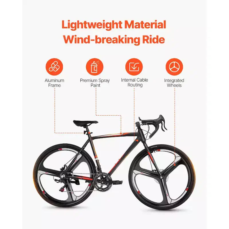 Bici da Corsa VEVOR, Ruote 700C, Bici da Corsa SHIMANO 14 Velocità, Bici da Corsa Urbana con Telaio in Lega di Alluminio, Manubrio da Corsa, Nero