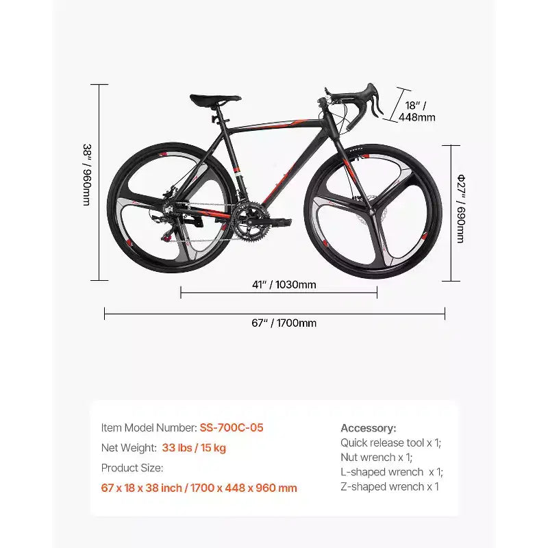 Bici da Corsa VEVOR, Ruote 700C, Bici da Corsa SHIMANO 14 Velocità, Bici da Corsa Urbana con Telaio in Lega di Alluminio, Manubrio da Corsa, Nero