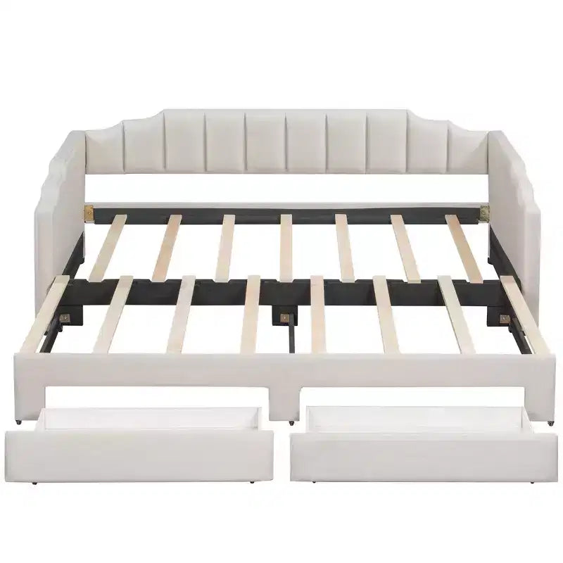 Whisen Twin XL Upholstered Daybed with 2 Storage Drawers, Extendable to King