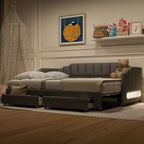 Whisen Twin XL Upholstered Daybed with 2 Storage Drawers, Extendable to King