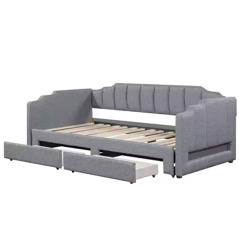 Whisen Twin XL Upholstered Daybed with 2 Storage Drawers, Extendable to King